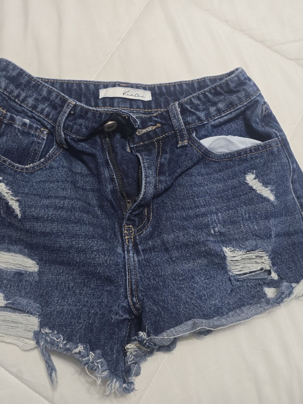 Ripped Dark Blue Denim Shorts